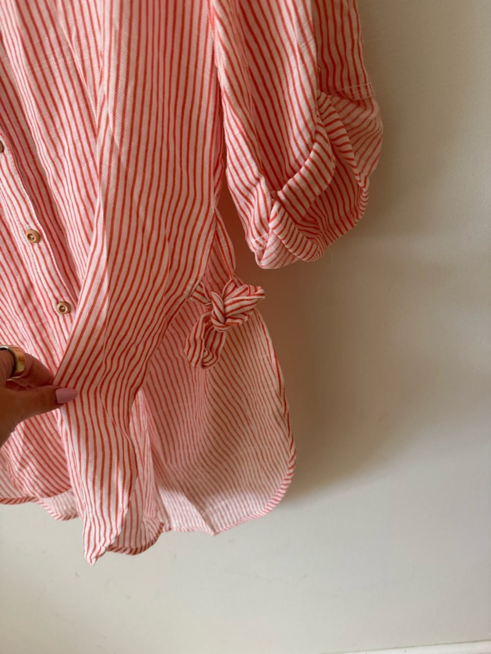 Petal & Pup Coral and White Striped Oversized Shirt - Picture 3 of 7